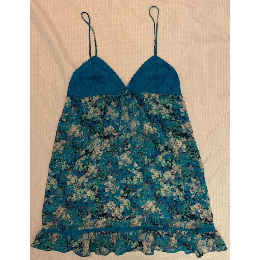 Ambreille Baby Doll Négligée Sz L Blue Floral